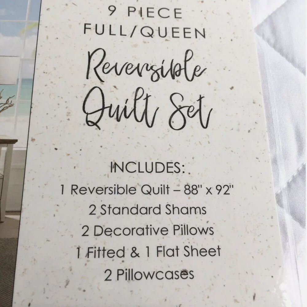 9pc Nicole Miller Blue Fish Coral Ocean QUEEN Quilt Set Sham Sheet Throw Pillow